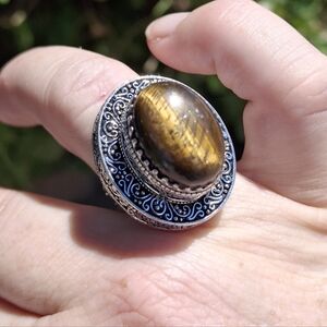 New Huge Tiger Eye 925 Silver Statement Ring.